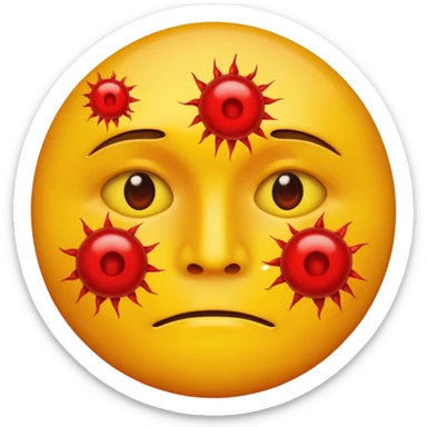 A circular yellow face with many face herpes sores that are close together and red  sticker