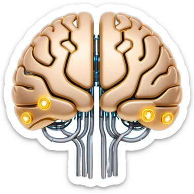 glowing brain with circuits, futuristic AI emoji style sticker