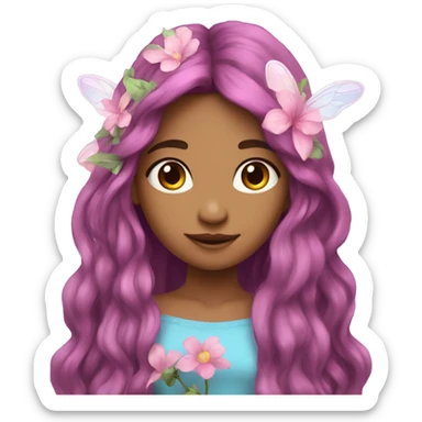 Beautiful, flower, fairy, pink, blue, purple, long hair, tan skin sticker