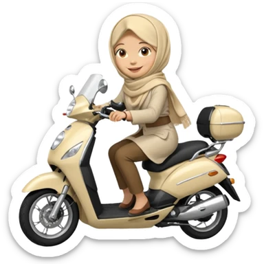 A woman wearing a cream colored pashmina hijab riding a motorbike pcx sticker