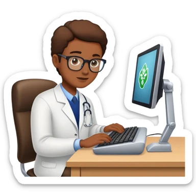 A PhD student typing on a computer for Biology questions sticker