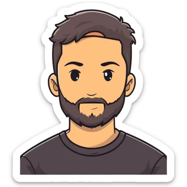 young man with wheatish skin, beard, age 24, wearing black tshirt sticker