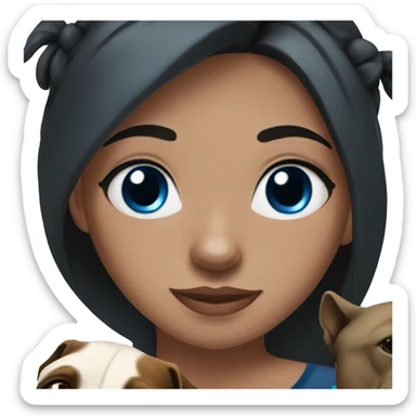 A bruinette girl with blue eyes with black pit bull sticker