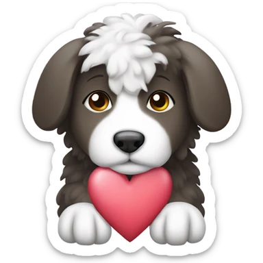 Create a sheepdog puppy with a heart sticker