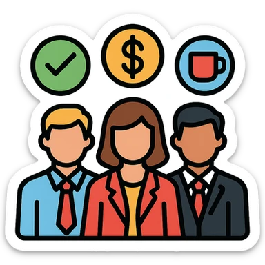 group of Verizon staff with perk icons, clean and modern sticker