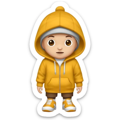 Crear ub mapache que sea solo dibujado con sudadera color mostaza y zapatillas + gorra sticker