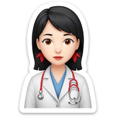doctor with black hair and red hairclips  sticker