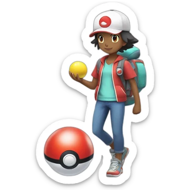 Pokemon trainer with a poke ball and à pokemon sticker