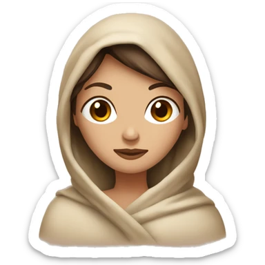 Brunette Caucasian women wrapped in a beige blanket sticker