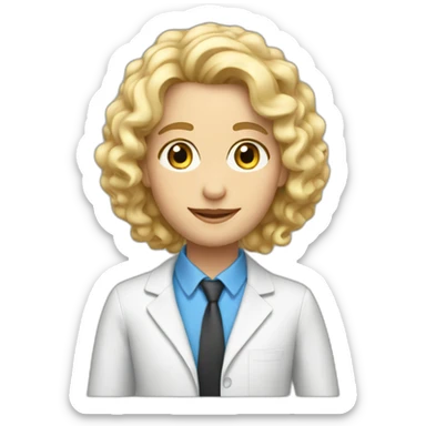 A teacher with blond hair curly and blue eyes sticker
