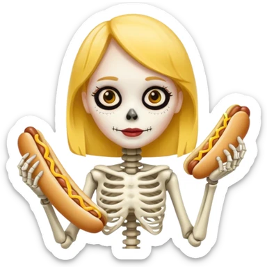 girl skeleton holding hot dog sticker