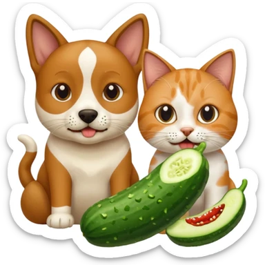 Köpekin yaninda kedi ikside hiyar yesin sticker