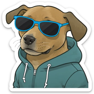 Dog wearing a hoodie and sunglasses  sticker