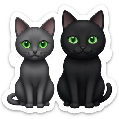 Black cat with green eyes sitting next to a grey cat with green eyes sticker
