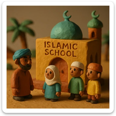claymation-style Islamic school, with a warm and tactile feel sticker