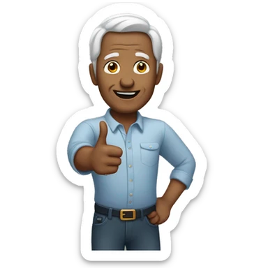 50 year old man pointing sticker