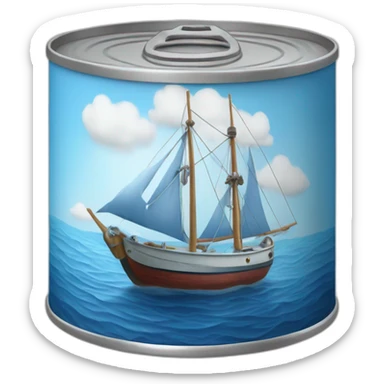 Realistic small can of tuna showing a sailling boat only blue colors sticker