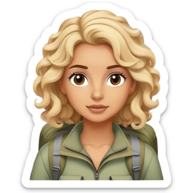 Blonde model with brown eyes, soft curls, hiking in the Grand Canyon sticker
