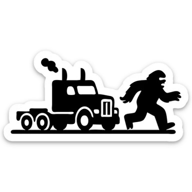 2026 Kenworth W680 flat top semi sleeper with stacks chasing an abominable snowman down the road, solid style sticker