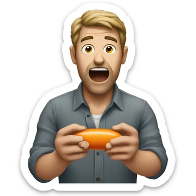 A man eating a giant pill with two hands sticker