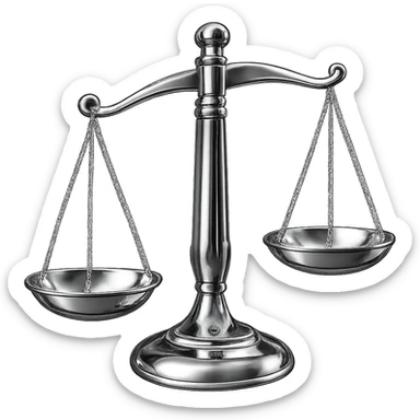 Transform the scales of justice into a highly reflective and shiny 3D chrome metallic style with no background. sticker
