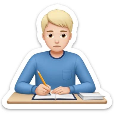 student stressed while writing a cv. in google/android style, which features clean and modern look and generally flat colours sticker