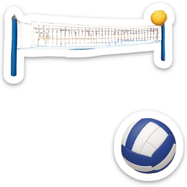 A close-up of a volleyball on the court, with the net in focus and the court markings visible. The background shows the stands filled with spectators, creating an energetic atmosphere of a volleyball match, with attention to detail on the equipment and the surrounding environment. sticker