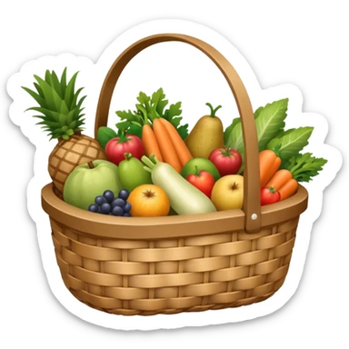 wicker basket with groceries, no pattern on the bag sticker