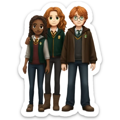 harry potter and hermione granger and ron weasley standing together sticker