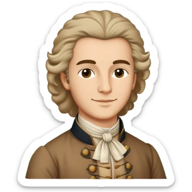 Rousseau with nature background, soft smile, 18th-century clothing sticker