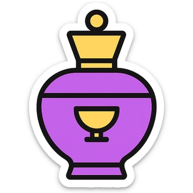 stylized icon of a purple perfume bottle with gold details, representing 'Dylan Purple EDP', minimal and chic sticker