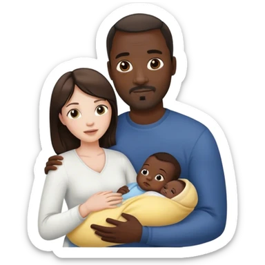 white brunette woman and black father holding a white baby,  sticker