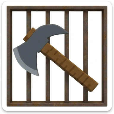 A minecraft pickaxe behind prison bars sticker