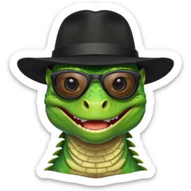 capitalist iguana head with black sunglasses and hat smiling sarcastically sticker