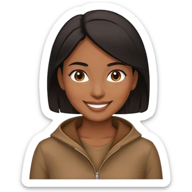 Mulher parda, cabelo preto, roupa marrom, sorrindo sticker