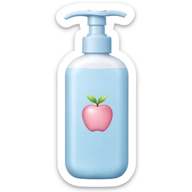soft plastic bottle with rounded edges and a flip-top or pump cap, filled with creamy white lotion, gentle ergonomic shape, pastel-toned white pale blue or soft pink, no label, no baby, no extras, closed bottle, apple emoji style, soft lighting, subtle shadows, transparent background, emoji scale sticker