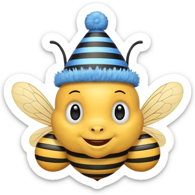 
Bees with blue Birthday Hat, Happy bee with striped party hat sticker