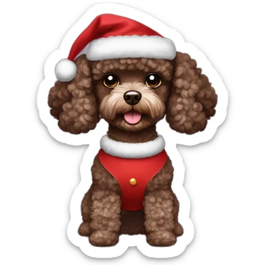 Dark brown toy poodle Christmas costume sticker