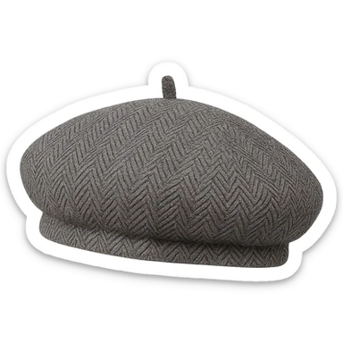 a close-up of a herringbone beret, showing the woven pattern, chic and modern, no background sticker