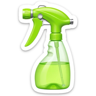 plastic spray bottle with sleek trigger nozzle, slightly curved ergonomic shape, partially transparent or solid-colored lime green, no label, soft lighting, subtle shadows, emoji scale sticker