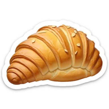 Cinematic Realistic Croissant Pastry Emoji, depicted as a flaky, buttery crescent with a golden, crisp exterior rendered with exquisite detail and warm, inviting lighting. sticker