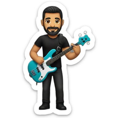 strong latin man, with anchor style beard, in black shirt playing bass sticker