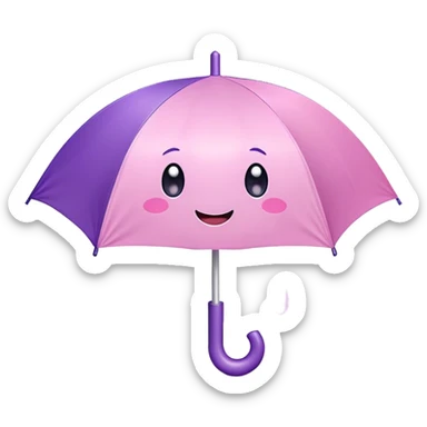 Cute Kawaii Umbrella, small and cute, soft pastel pink and purple, tiny rain droplets smiling down, a chubby round handle, big sparkling eyes full of joy! sticker