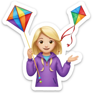 little girl kid with kite sticker