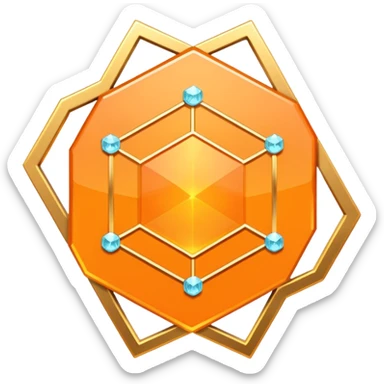 Futuristic reward points icon, diamond or hexagon shape, circuit board lines, Bloomberg terminal aesthetic, gold orange phosphor glow on dark background, minimalist geometric, no text, fintech style, clean edges, professional icon design sticker