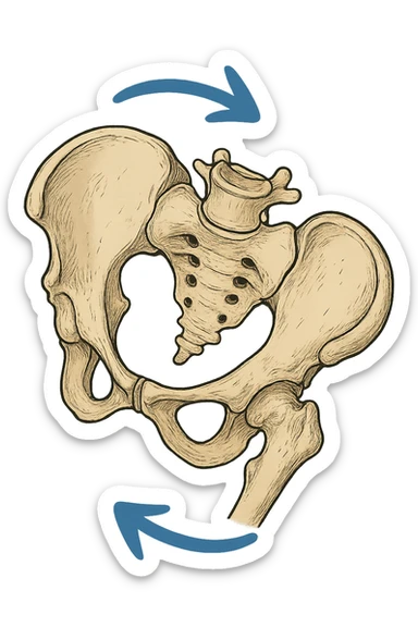 Bacino anatomico ruotato in senso orario con le frecce per far capire sticker