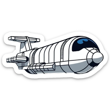 70s style retro space freighter with blocky design sticker