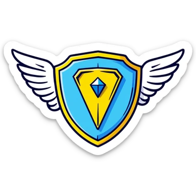 Premium shield badge with angel wings and a big shiny blue diamond in the center with VIP text sticker
