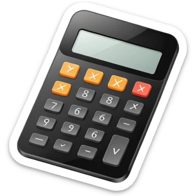 Minimalistic flat vector icon, iOS style, thin black contour on white background. Calculator and geometric shapes (triangle, circle). No text, no shadows. sticker