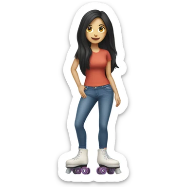 A Caucasian woman with black hair wearing jeans on roller skates cooking pancakes sticker
